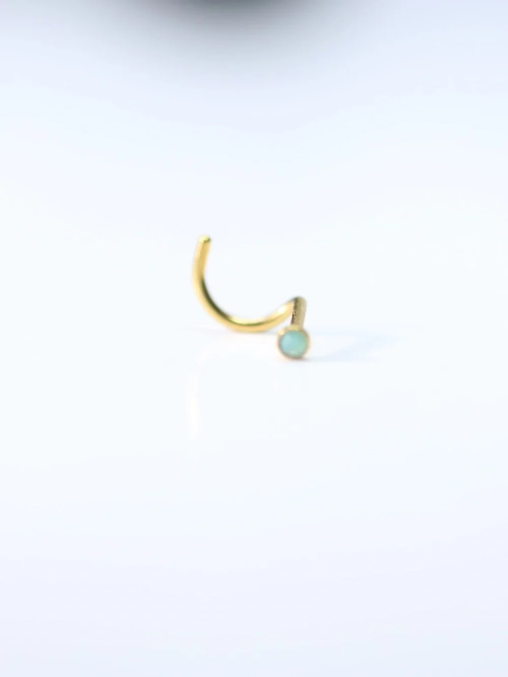 Aquamarine Golde Plated Nose Piercing 22 gauge Corkscrew New